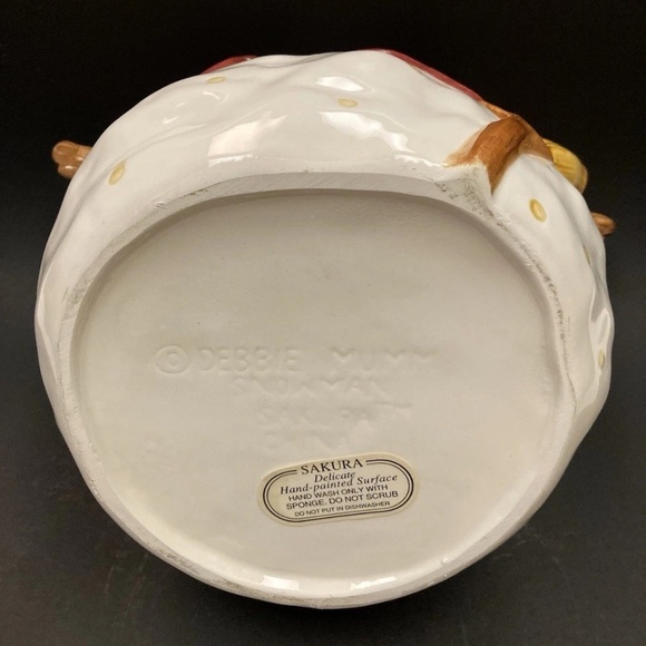 Sakura Debbie Mumm Christmas Cookie Jar Canister Snowman w/Baseball Cap & Broom - Picture 12 of 14